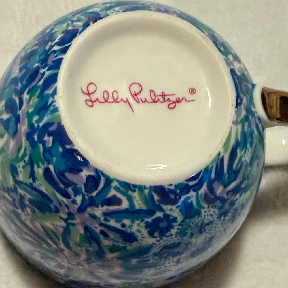 Lilly Pulitzer Y2K Floral Coffee Mug “xx, Lilly” gold Signature chunky soup mug
